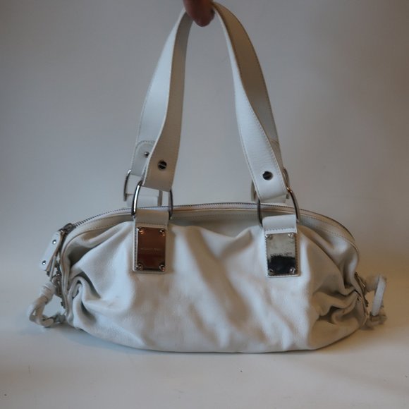 Women Michael Michael Kors White Leather Zip Satchel Shoulder Handbag * - Picture 1 of 16